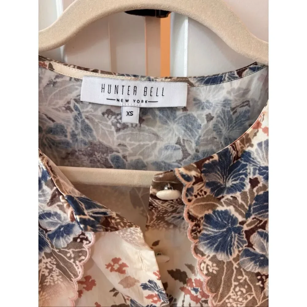 NWOT Hunter Bell Georgia Print Tiered Mini Dress XS Jungle Long Sleeve Resort ,